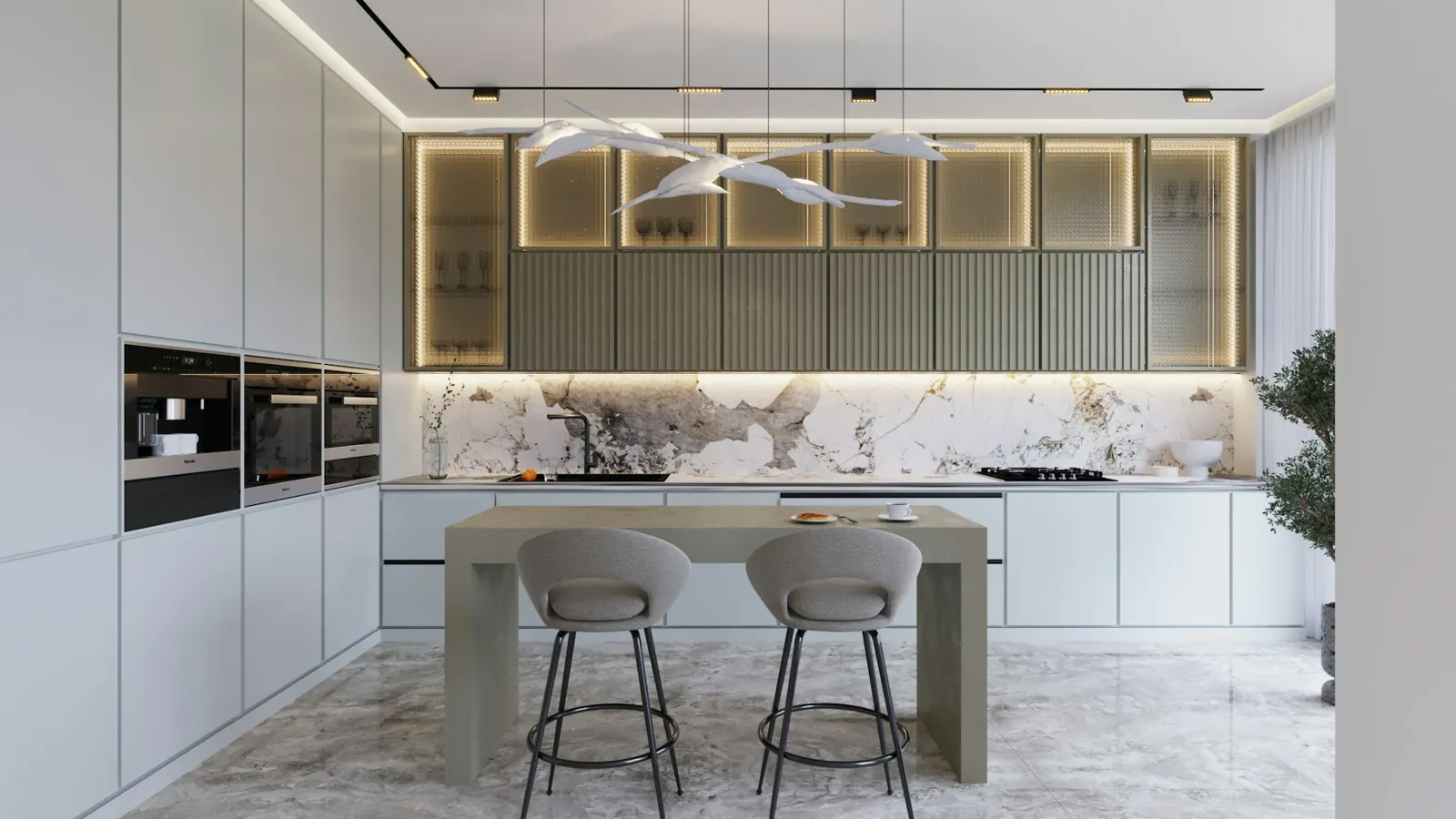 Cocina reformada con isla en Marbella